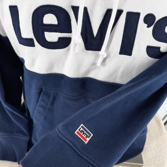 Levi's Logo Spell Out Hoodie Sweatshirt Adult Large Red White Blue - Picture 3 of 8